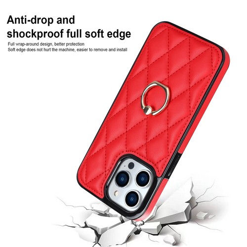 Funda protectora de cuero celosía diamante + soporte de anillo para iPhone 16 15 14 13 12 11 7 8 - Imagen 50 de 76