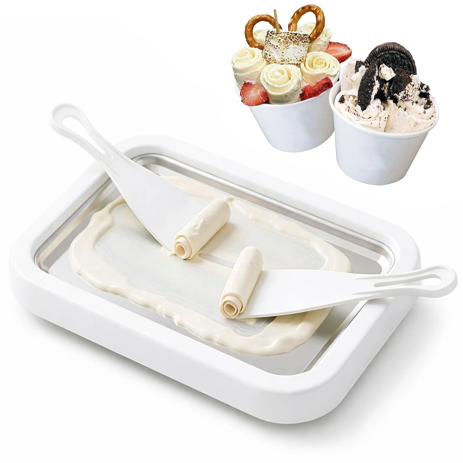 Rolled Ice Cream Maker Kit, At-Home Ice Cream Roll Tray with 2 Scrapers, Manu...