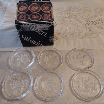 Lovely Val Saint Lambert Set Of 6 Crystal Coasters Floral Fleurs Motif