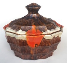 Art Deco Deckeldose Jasba Keramik Design 12-eckig H 17 cm Laufglasur 30er/40er