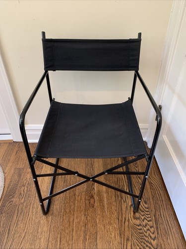 Vintage 1980s Folding Chair Black Canvas & Metal Dining W/ Arms Post Modern Rare - Picture 3 of 14