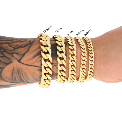 14K Yellow Gold 3mm-12.5mm Miami Cuban Link Chain Bracelet Mens Women 7" 8" 9" - Picture 3 of 72
