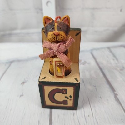 Kurt S Adler Christmas Ornament  C  IS FOR CAT Wooden Toy JACK IN THE BOX