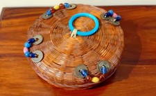 Antique Original Chinese Wedding Basket with Peking Glass Decoration 19th C