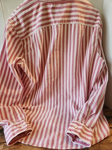 American Eagle Seriously Soft Button Down Red White Striped Shirt Mens Large - Picture 8 of 12