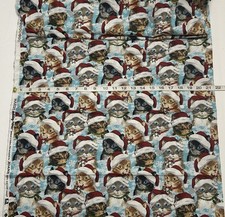 NEW cotton Christmas fabric half yard - Santa Cats On Blue With White Snowflakes