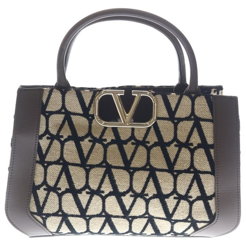 VALENTINO Toru Iconograph V logo signature handbag tote bag brown × beige Used c