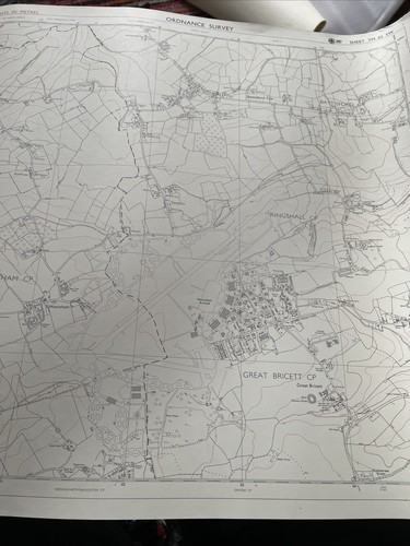 Vintage map Chart SUFFOLK Great Bricett Wattisham Ringshall Battisford Tye Towns
