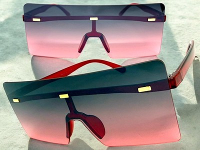 Oversized Classy Modern Retro Shield Party Rave Beach SUNGLASSES Large Red Frame