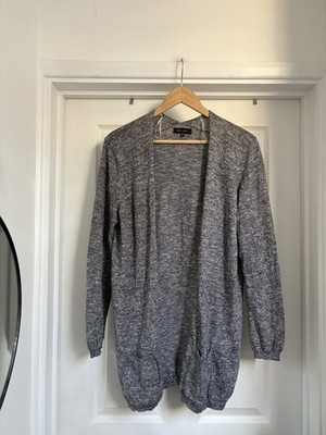 Schöne Damen New Look grau Baumwolle Longline Strick Cardigan Gr. 16 reine Baumwolle
