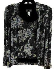 Alex Evenings Jacket Tank Glitter Twinset Black White Sparkle Metallic Formal.