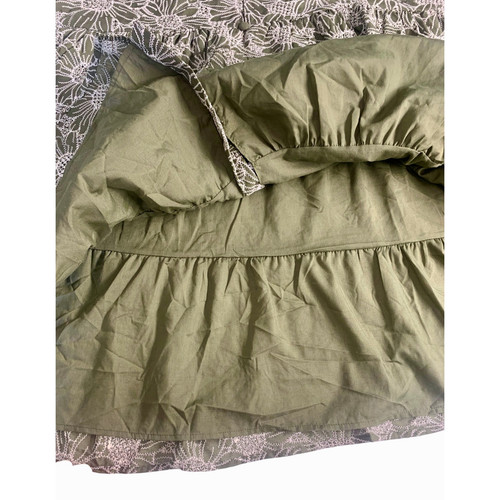 Vestido floral verde oliva talla grande para mujer con volantes manga larga cuello en V acampanado 2XL - Imagen 5 de 9