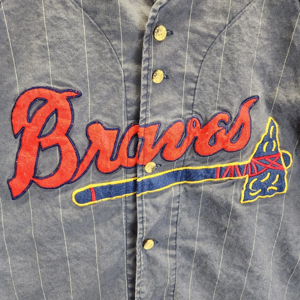 Vintage Atlanta Braves Jersey Mens XXL Cooperstown Blue Red Pin Stripes Baseball - Image 2 of 4