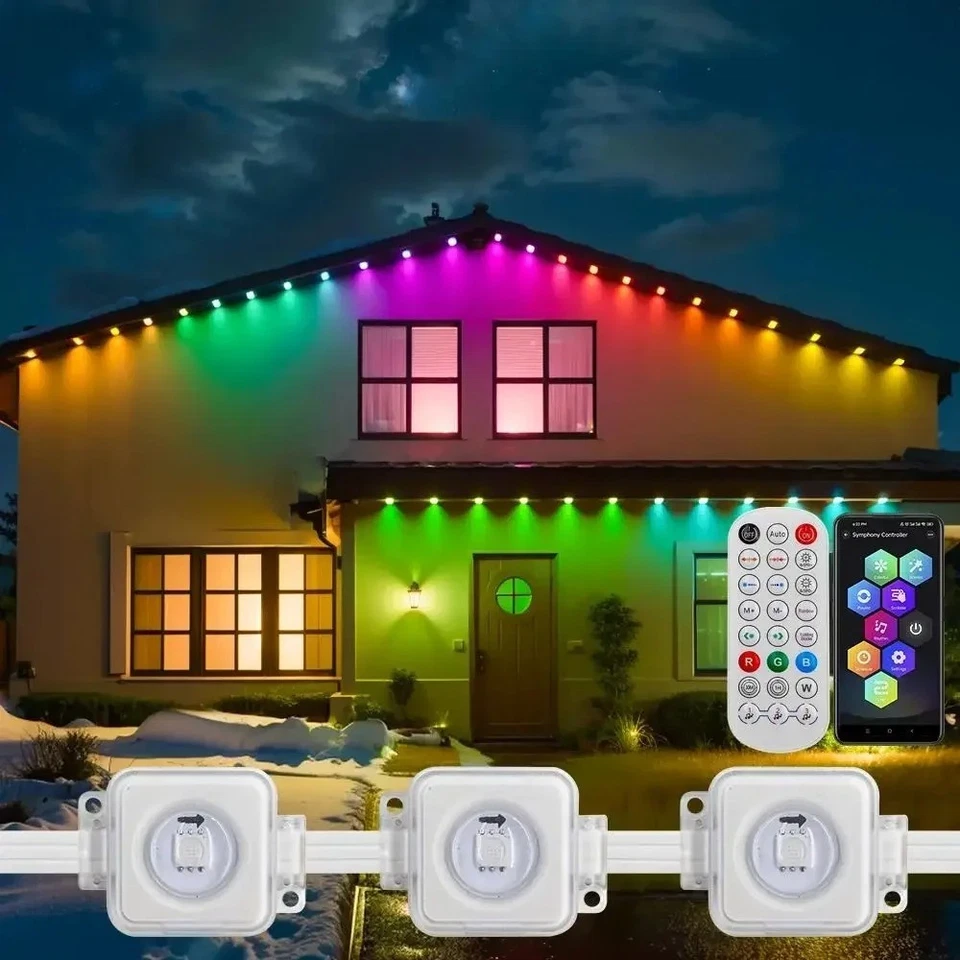 100FT 60 LED Permanent Outdoor Eaves LED Lights Waterproof RGB String Lights DIY - Image 3 of 4