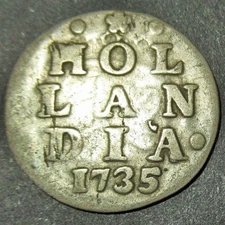Rare Over date 1735/25 Dutch Colonial New York Silver Lion Dime Hollandia
