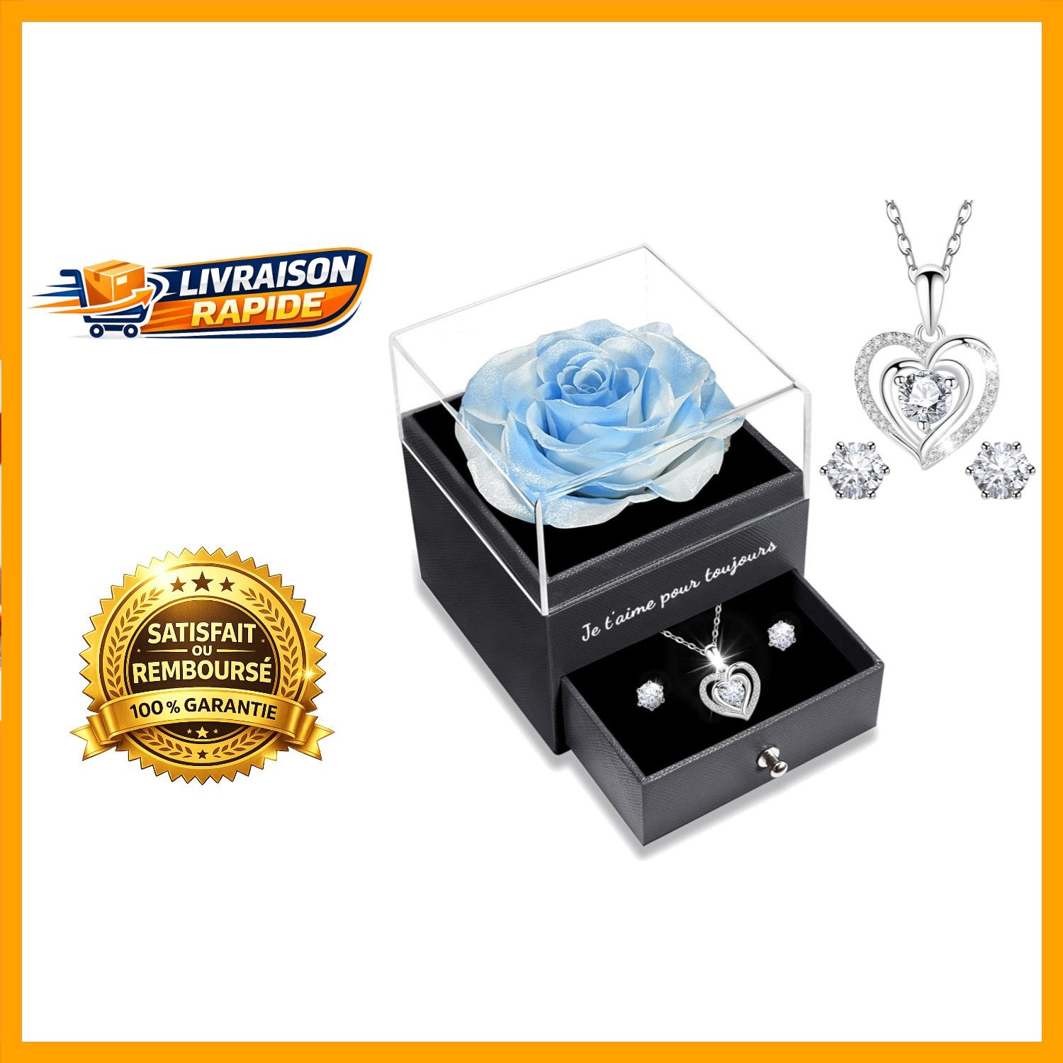 Coffret cadeau Rose éternelle et collier en argent 925 pour un anniversaire romantique