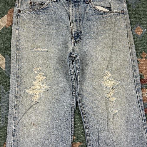 Vintage 70s Levis 517 Boot Cut Orange Tab Distressed Denim Blue Jeans Size 33x28 - Picture 2 of 9