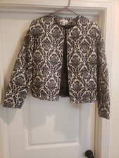 DRESSBARN Womens Size Medium Black White Open Front Blazer Jacket with Sparkle