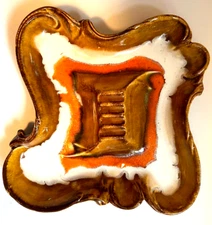 Vintage MCM Brown/Orange/White Ceramic Ashtray U.S.A. #670 10'' X 6'' X 1 1/2"