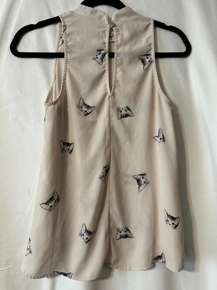 Everly Dressy Tank Top Shirt Cat Head Design Size S (S67) - Imagem 3 de 4