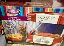 NOSTALGIA ELECTRICS HOT DOG ROLLER CLEAN GRILL MODEL RHD800 & BUN WARMER