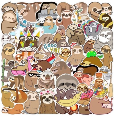 100 RANDOM SLOTH STICKERS _ SUPER CUTE for scrapbooks and favors