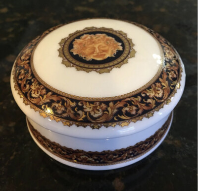 T. Limoges Porcelain Trinket Box Bacchus Versace Medusa Greek France 3  X1.5 BH