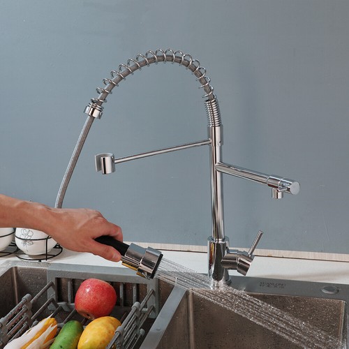 Kitchen Sink Pull Out Taps 2-Function Swivel Mixer Faucet Single Hole Deck Mount - Picture 2 of 66