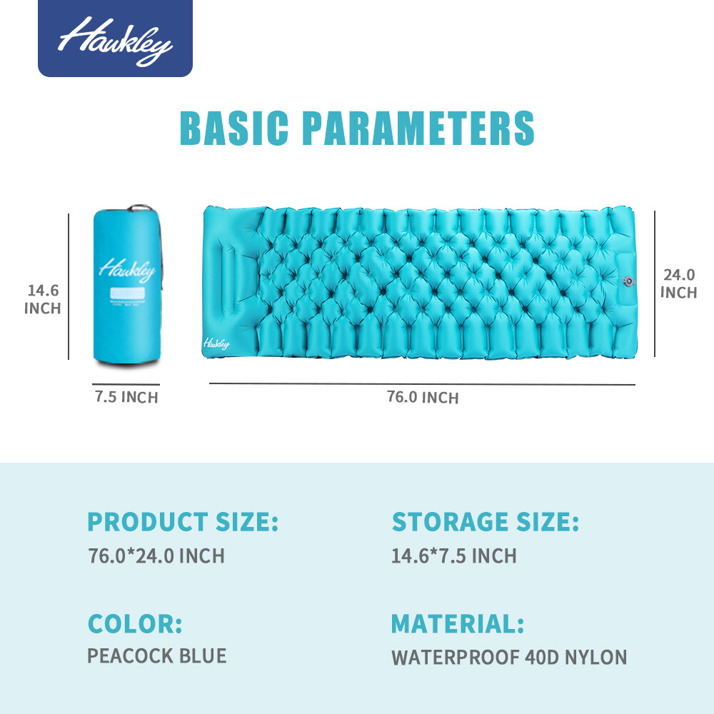 Blue Self-Inflating Sleeping Pad - Durable Sleep Mat for Camping w/Storage Bag