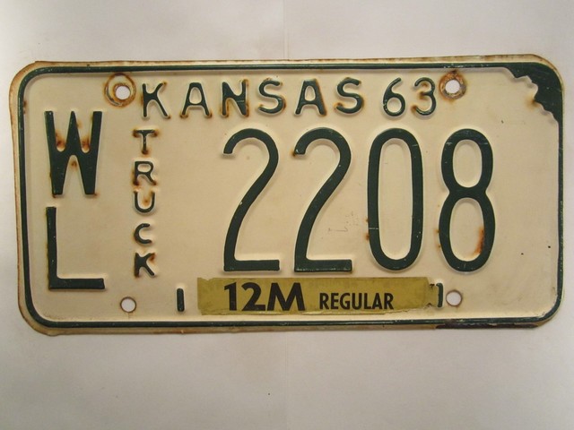 LICENSE PLATE Truck Tag 1963 KANSAS WL 2208 Z280D