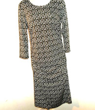 NWT $78,  MILANO Black & White Bodycon Dressy Ruched Dress Size Large Tea Length