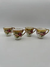 Royal Chelsea Golden Rose 4 Footed Demitasse Tea Cups Bone China Heavy Gold