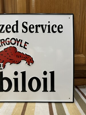 Gargoyle Mobiloil Sign Service Gas Oil Garage Parts Bar Vintage