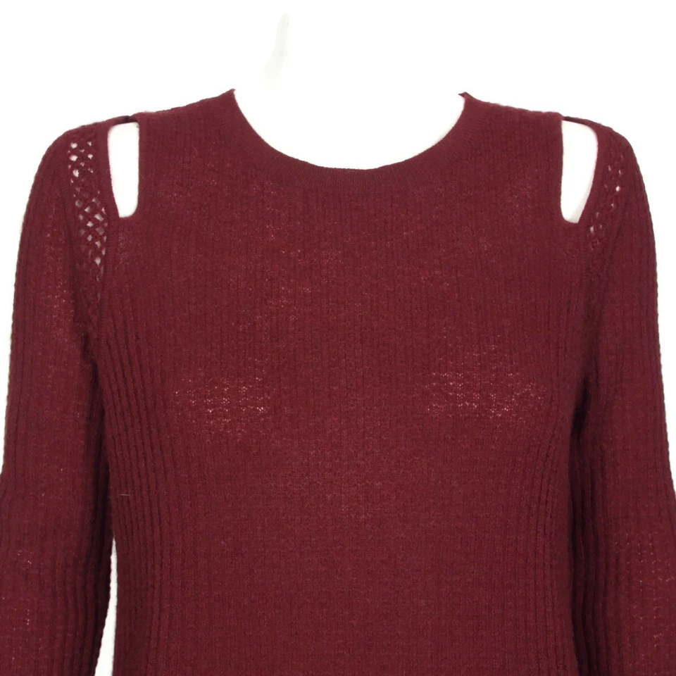 CHRISTOPHER FISCHER 100% Cashmere Burgundy Shoulder Cut Out Sweater sz L /056 - Image 2 of 4