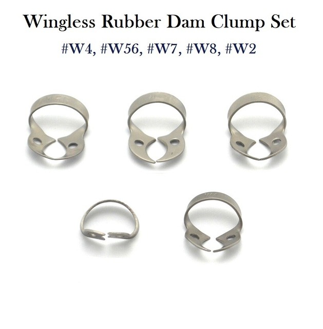 5PCs Set Dental Rubber Dam Clamps W4, W56, W7, W8, W2 Wingless Clamp