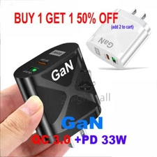 65W GaN Charger USB QC 3.0+33W PD Fast Charge Adapter iPhone iPad Pro Samsung