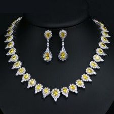 Set gioielli orecchini pendenti goccia collana girocollo zirconi topazio giallo
