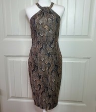 H&M Womens Sz 8 Bodycon Dress Racer Back Snakeskin Sheath Sleeveless Pleats NWT