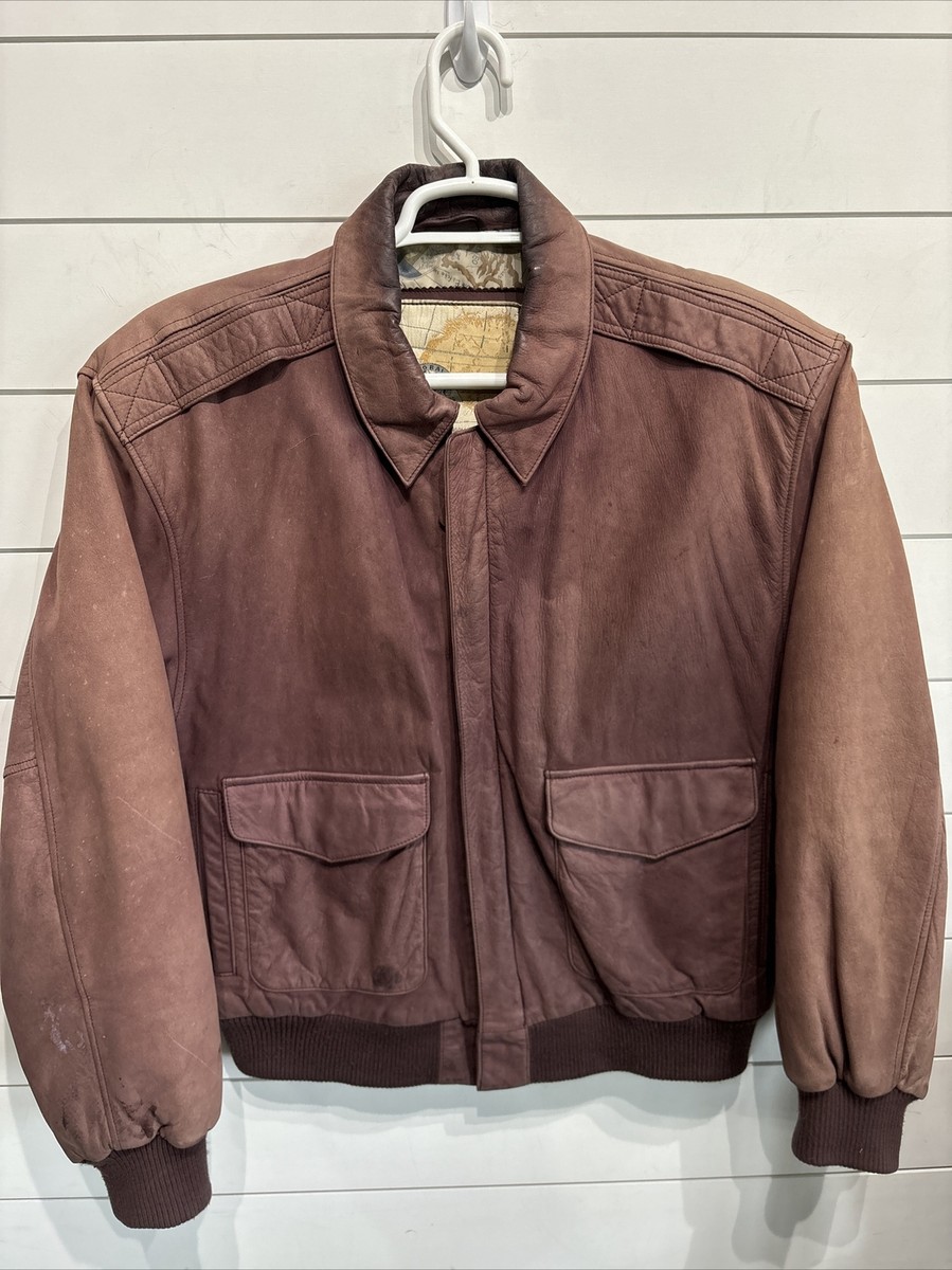 Vtg G-III Genuine Leather Brown Bomber Flight Aviator Jacket Coat Mens  Medium