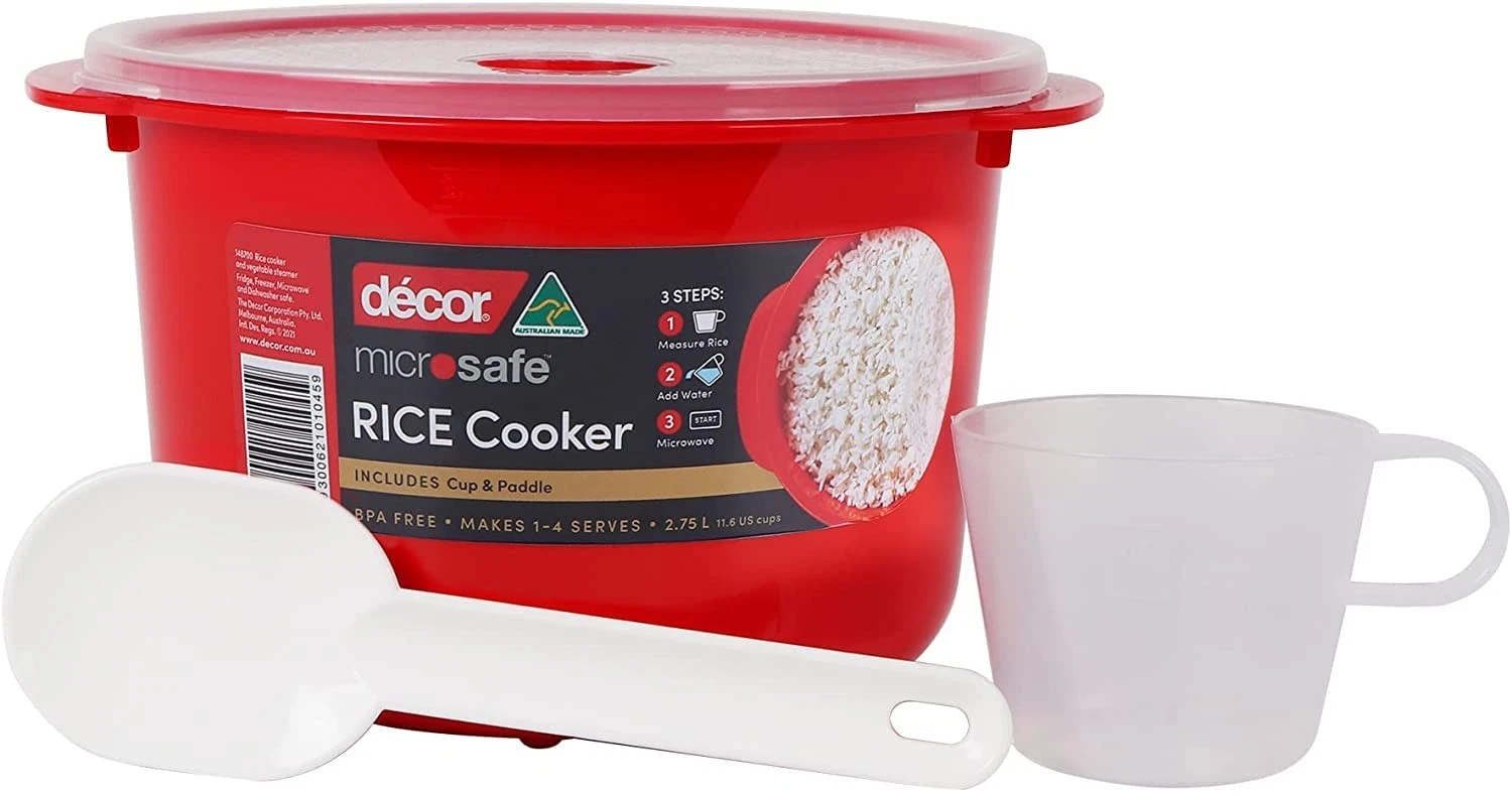 Décor Microwave Rice Cooker Makes 1-4 cups each time comes with 2.75L, Red