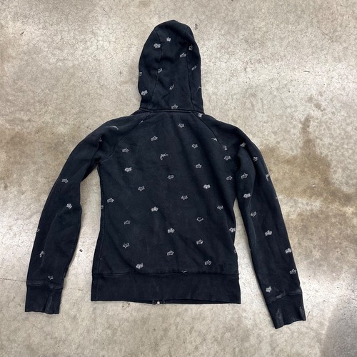 Fox Hoodie Girls S Black Fleece Cotton Embroidered Logo Long Sleeve Full Zipper - Picture 2 of 8