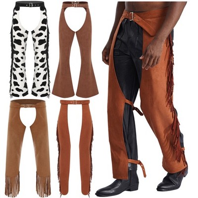 DE Herren Cowboy Chaps Western Motorrad Tassel Hosen Buttless Cutout Hose Kostüm