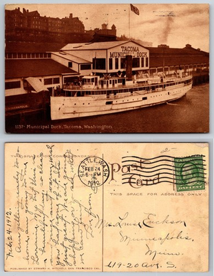 #ad Municipal Dock Tacoma Washington Harbor Ship Postcard $14.45