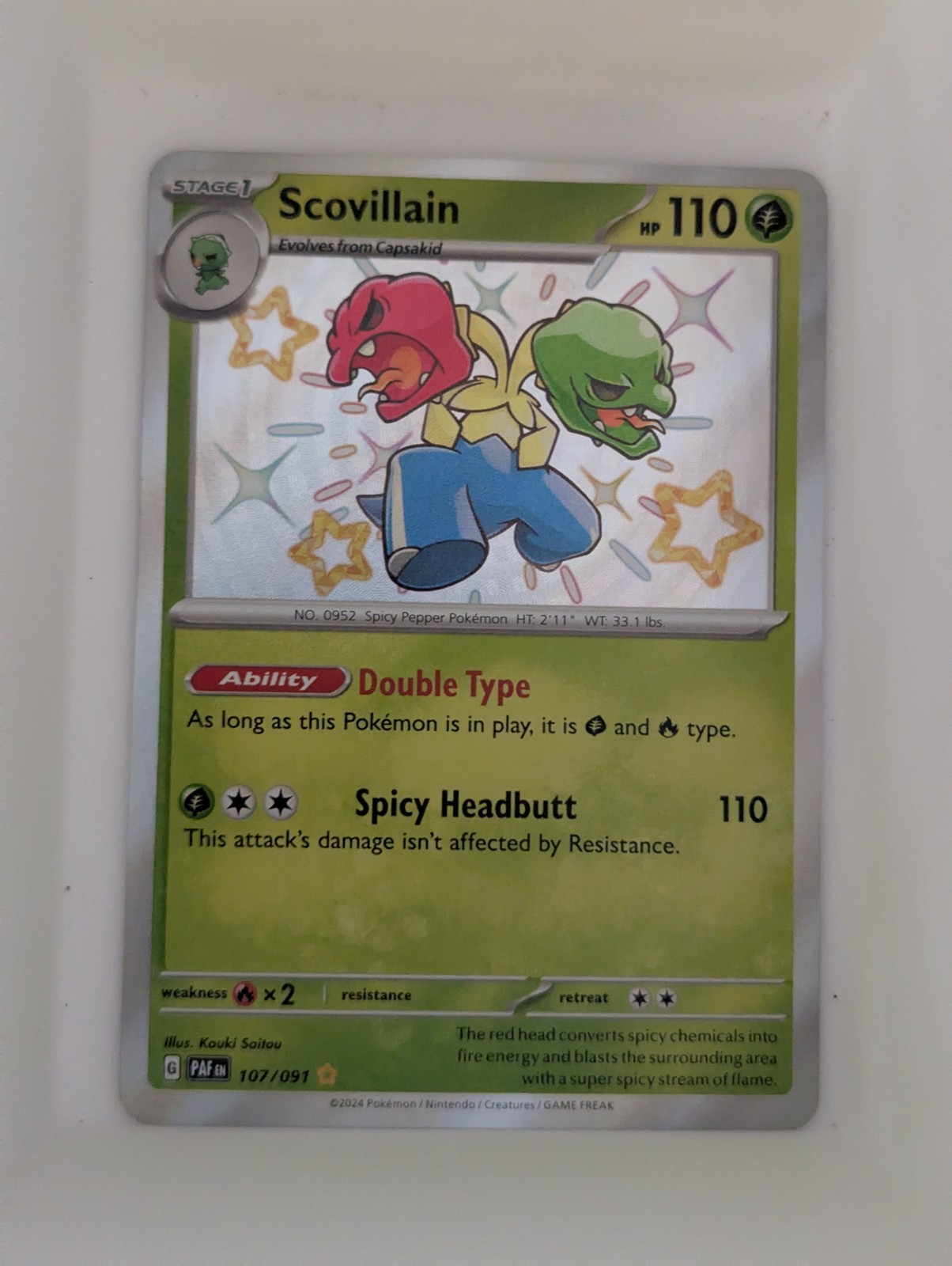 Pokemon TCG Scovillain SV: Paldean Fates 107/091 Baby Shiny Holo Rare NM
