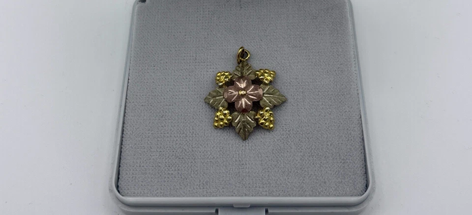 Multi-Tone Gold Flower Pendant, Black Hills Gold, 12k Yellow Gold Flower - Image 3 of 3