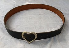 Vintage Black Genuine Leather Belt with Pewter Heart Buckle Size XL 39"-43"