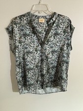 Ellie Tahari Green Floral Print Cap Sleep Shirt Size M