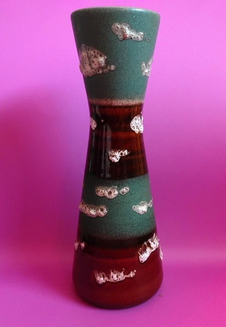 Decorative Brown And Green Vase With Lava Effect To The Surface.