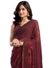Women's Georgette Printed Stone Work Saree with Unstitched Blouse Piece