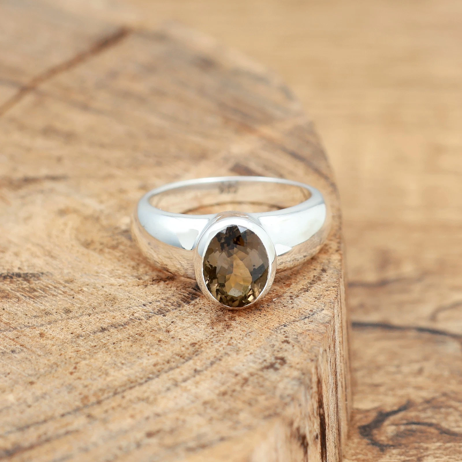 Natural Smoky Quartz Solid 925 Sterling Silver Men & Women Oval Ring image 2